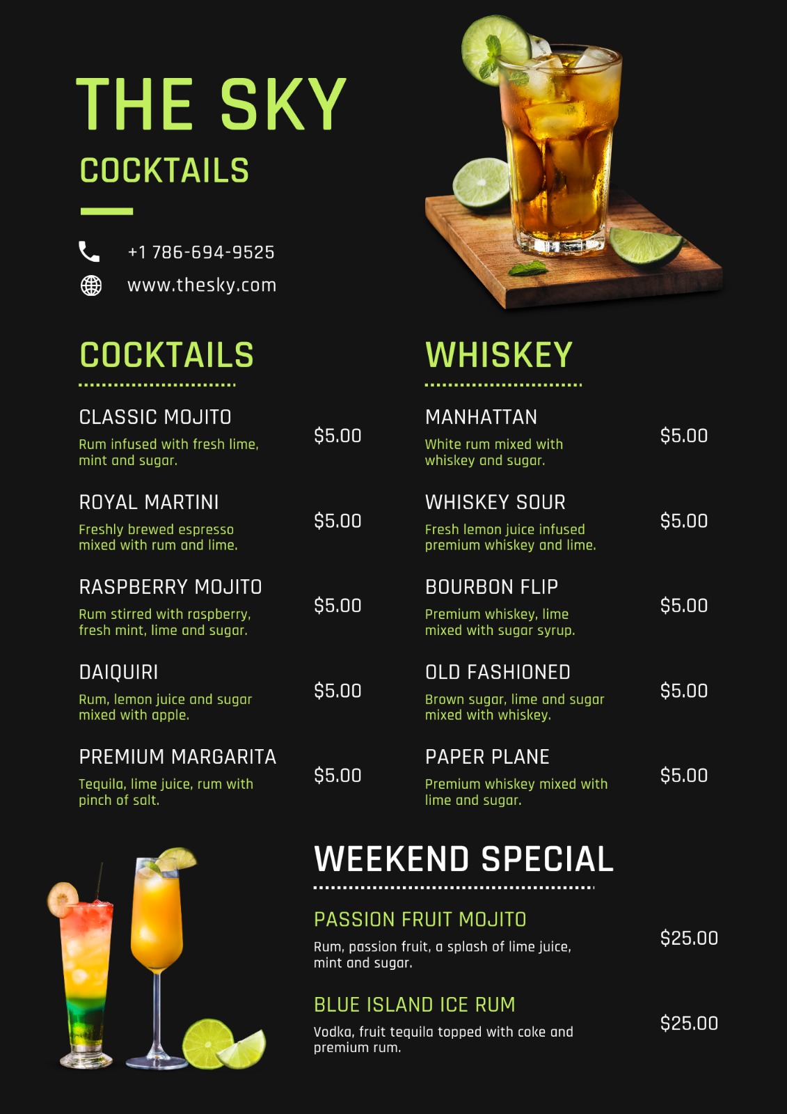 The Sky — Cocktails Menu